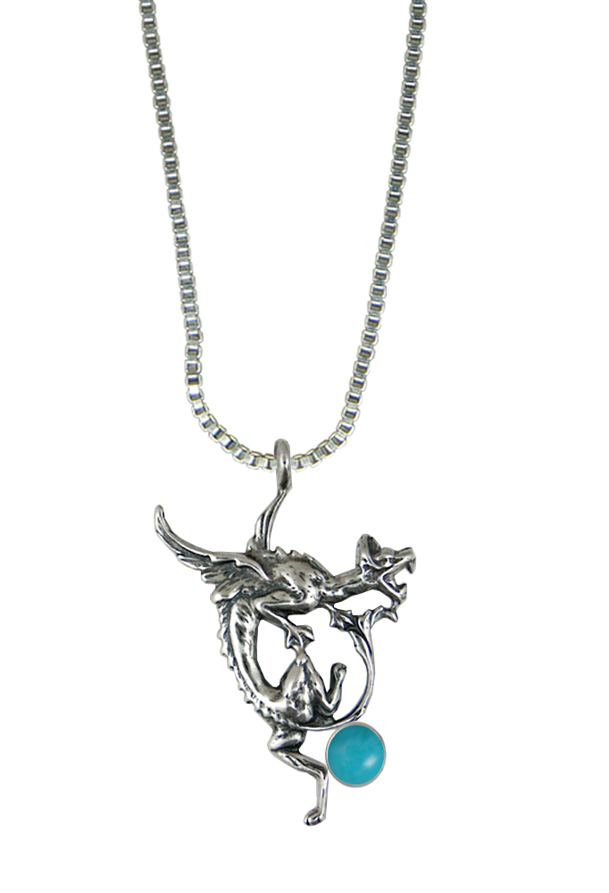 Sterling Silver Screaming Dragon Pendant With Turquoise